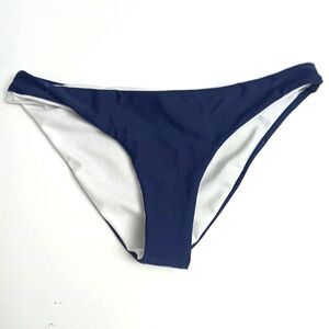 Bikini Swim Bottom Women Large Blue White Lined Cheeky Polyester 14.5"L 8"W